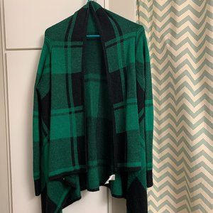 Merona Green Black Plaid Open Cardigan